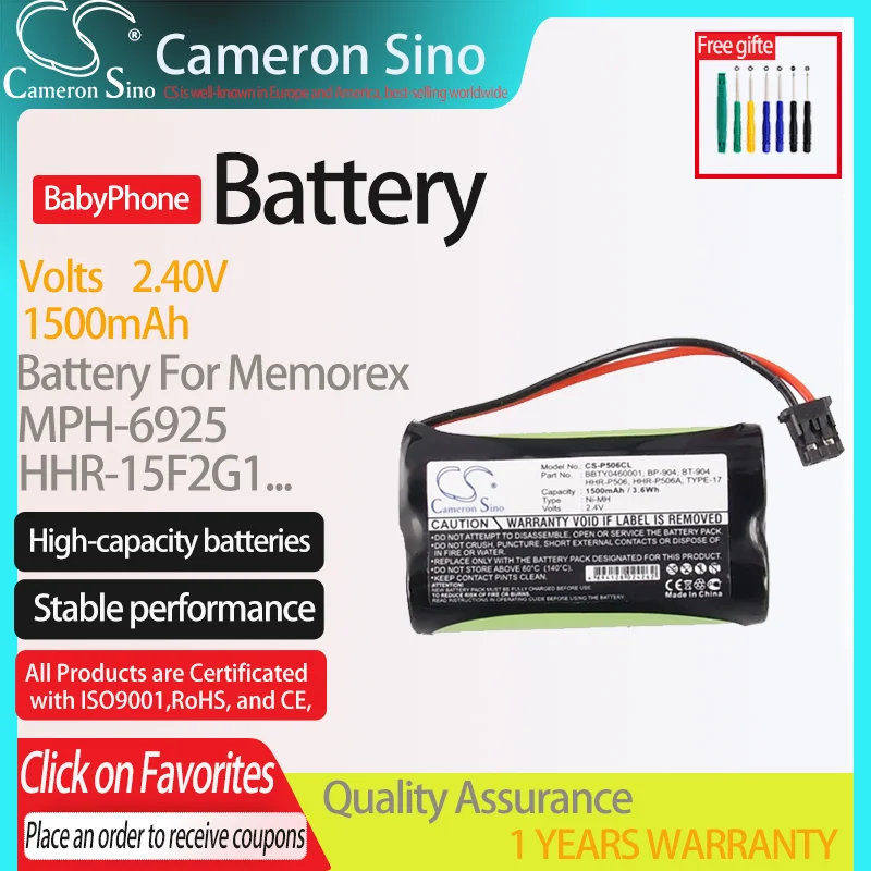 Cameronsino Battery For Memorex Mph-6925 Panasonic Hhr-15F2G1.Fits Bp-904 Hhr-15F2G1, Cordless Phone Battery.