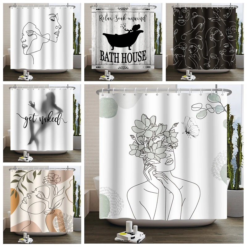 

Абстрактная душевая занавеска, креативный минимализм, рисунок линий, женский корпус, экран для ванны, водонепроницаемая ткань, занавеска дл...