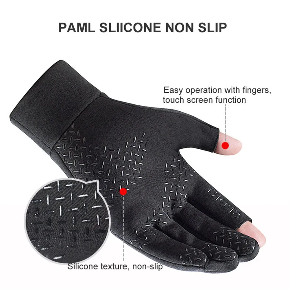 Fall Winter Second Finger Gloves Padded Warm Fishing Gloves Half Finger Touch Screen Windproof Anti-slip Cycling 1Pair cycling gloves,fingerless gloves,fishing gloves