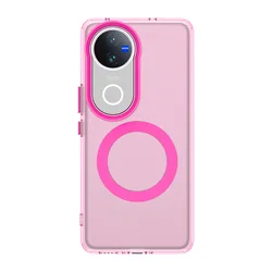 Transparent Soft TPU Frosted MagSafe Phone Case with Raised Border and Wireless Charging Support for Vivo X200 Pro (Pink)