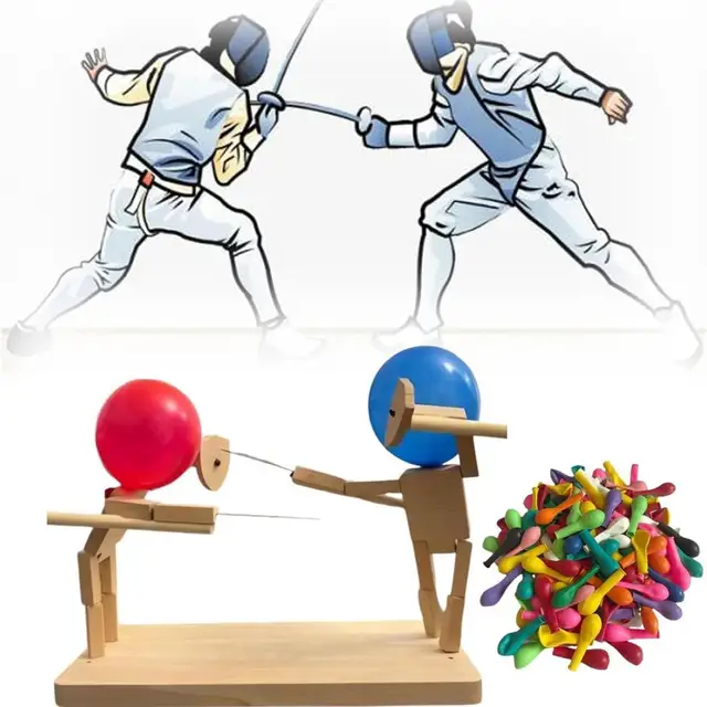 2024 New Handmade Wooden Fencing Puppets, Wooden Bots Battle Game