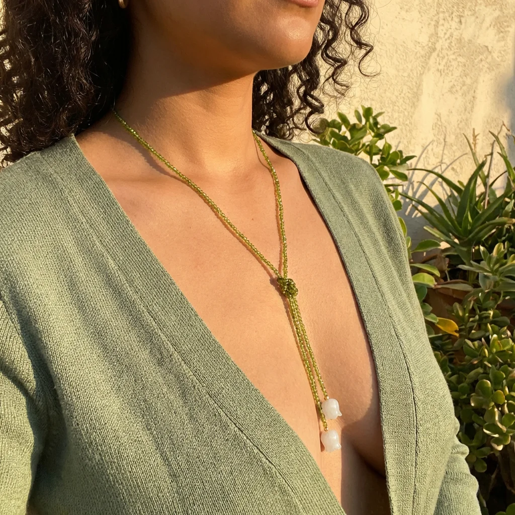 Romantische Fairycore-Halskette mit grünen Kristallperlen für Damen, weiße Lilien-Anhänger, vielseitige Choker-Accessoires, Schmuck, Geschenk