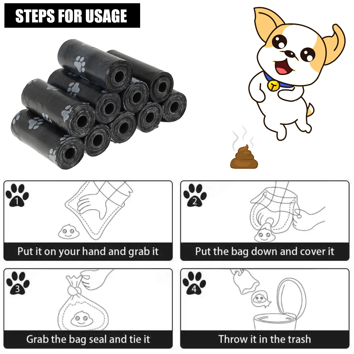 Dog Poop Bags 30Roll pet poop bags dog poop bags Disposable Pet Waste Bags Dog Waste Design Pet Poop Clean Pick Up Bone Bag Dispenser Tools