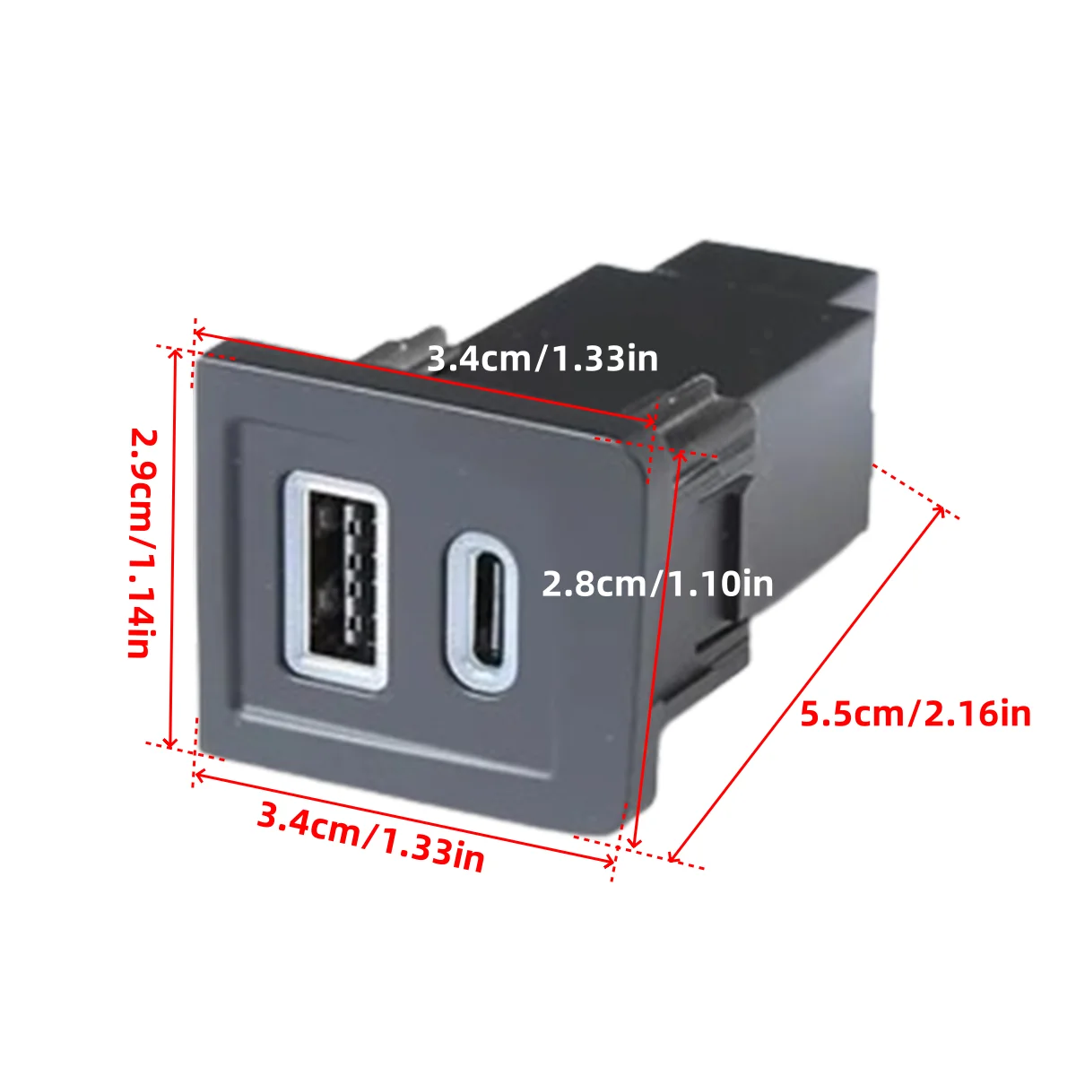 34mm x 29mm PD Type-C + QC 3.0 USB 차량용 고속 충전기 소켓 중앙 제어 VW Multivan T5.1 2009-2015 용 하단 오른쪽 구멍
