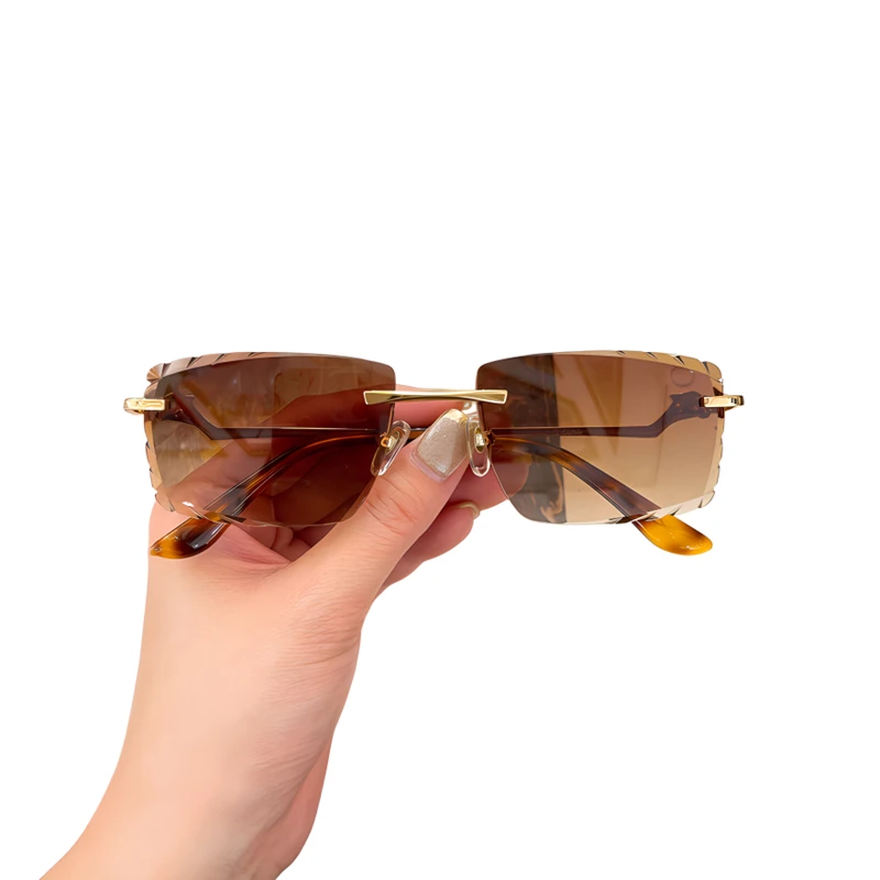 

CT0121 Titanium Irregular Rectangular Sunglasses for Men 2024 Trend Fashion UV400 lense Diamond Cut Rimless Glasses for Women