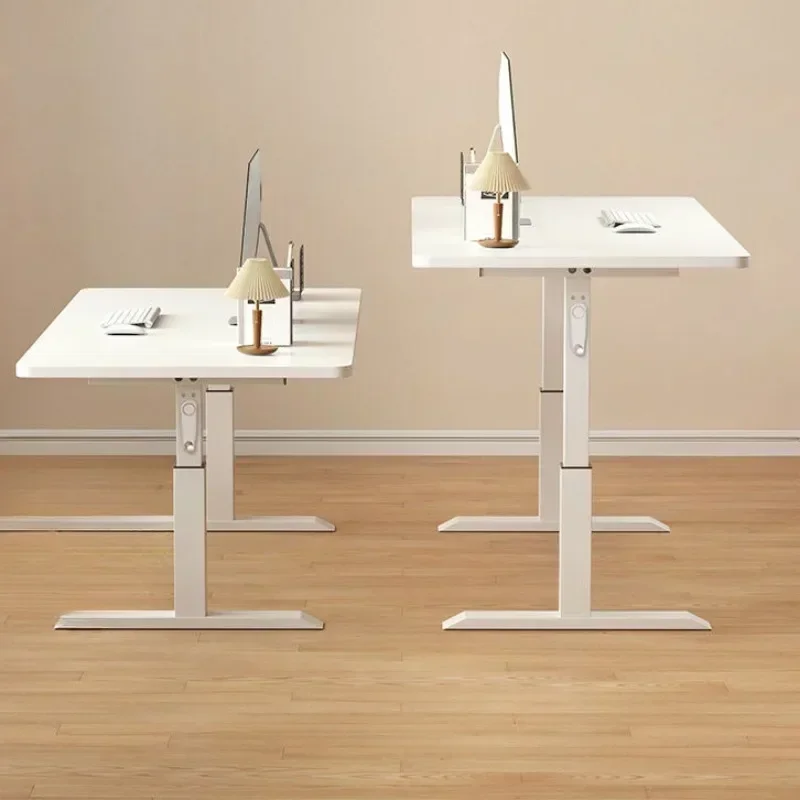 Adjustable Height Hand Lift Study Desk Simple Modern Workbench Long Computer Table for Small Home Office Bedroom Workspace