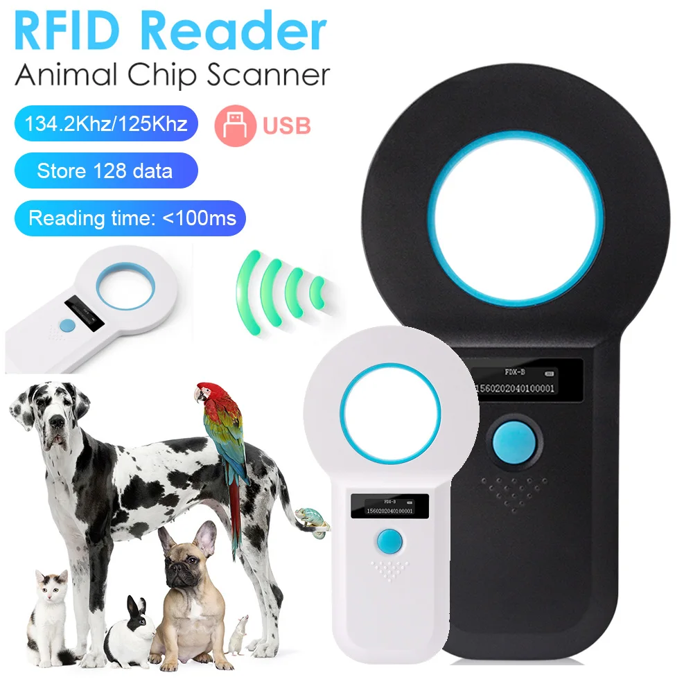 RFID Animal Reader 134.2Khz/125Khz Pet ID Scanner EMID FDX-B Microchip Tag Registration For Cow Fish Dog Cat Pet ID Scanner