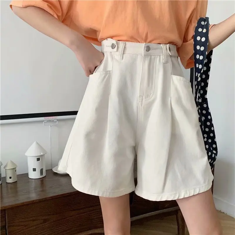 Large Size Leisure Denim Shorts  Female Summer Capris High Waisted Loose Fitting Large Size White Shorts Tide Jeans Commuting