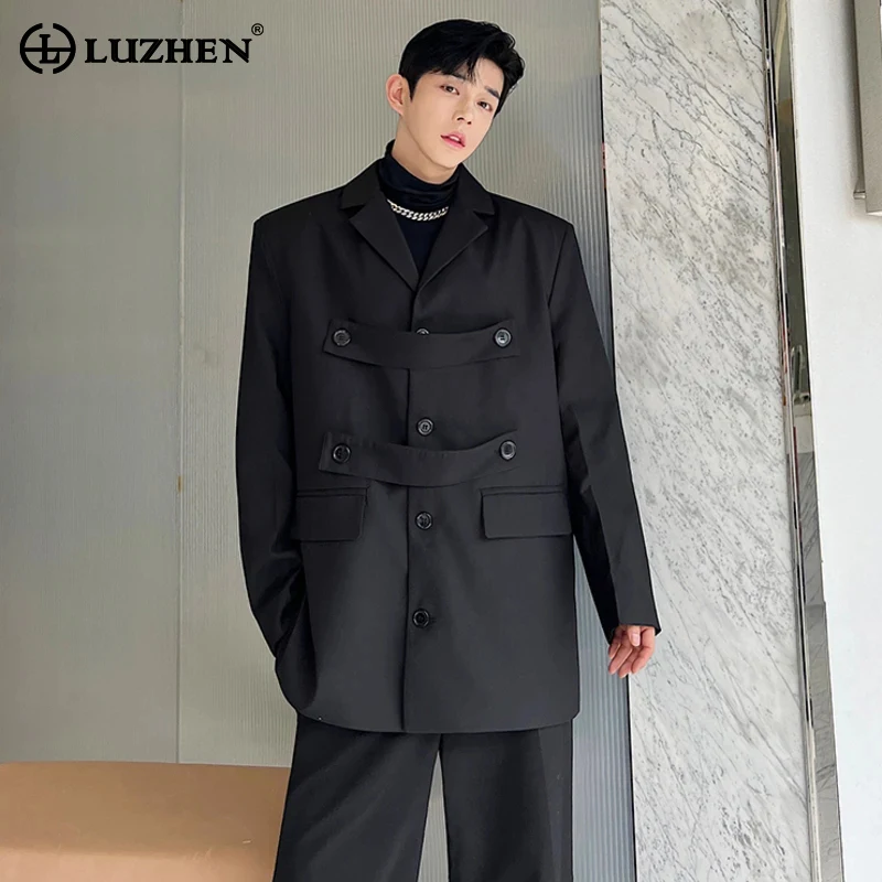 

LUZHEN Original Splicing 2024 New Design Casual Suit Coat Men Loose Korean Blazers Jacket Detachable Ribbon Shoulder Pad 4d88bb