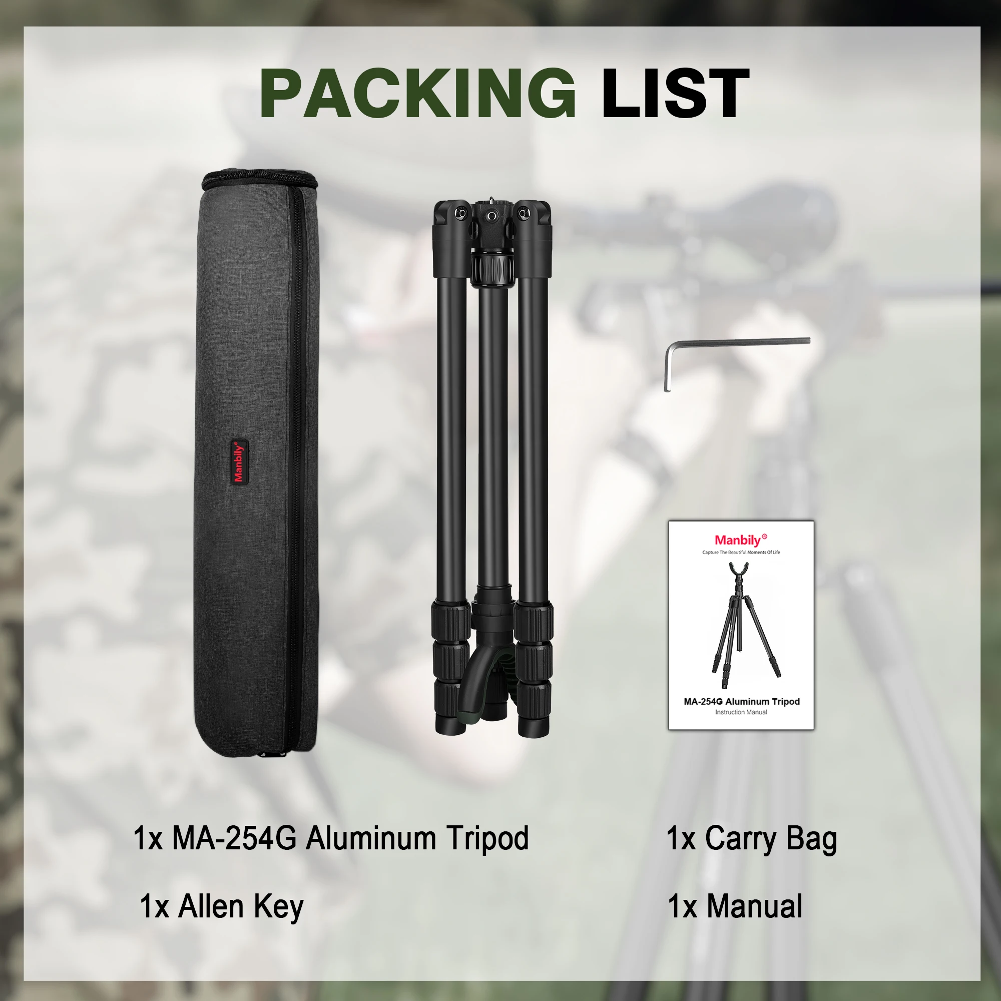 Manbily Hunting Tripod Rest Aluminum for Rifle with V-Yoke Shooting Stick Head Universal Camera Tripod MA-254G