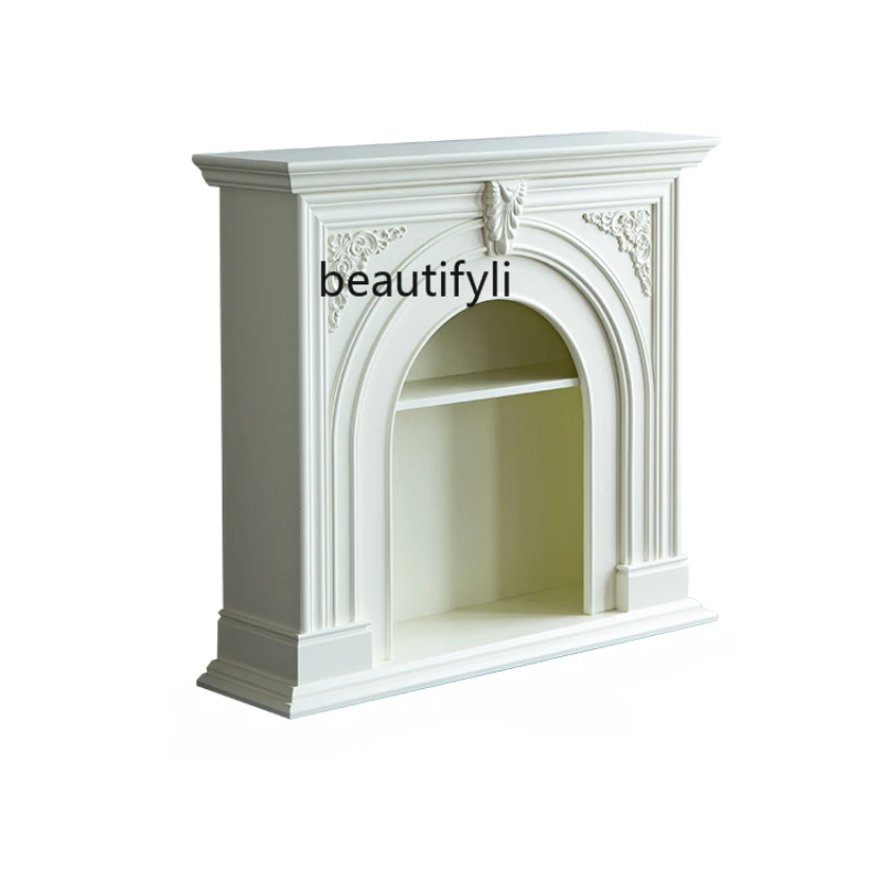 

Французская цельная древесина каминная полка, современный минималистичный входной шкаф, европейская гостиная, имитация камина