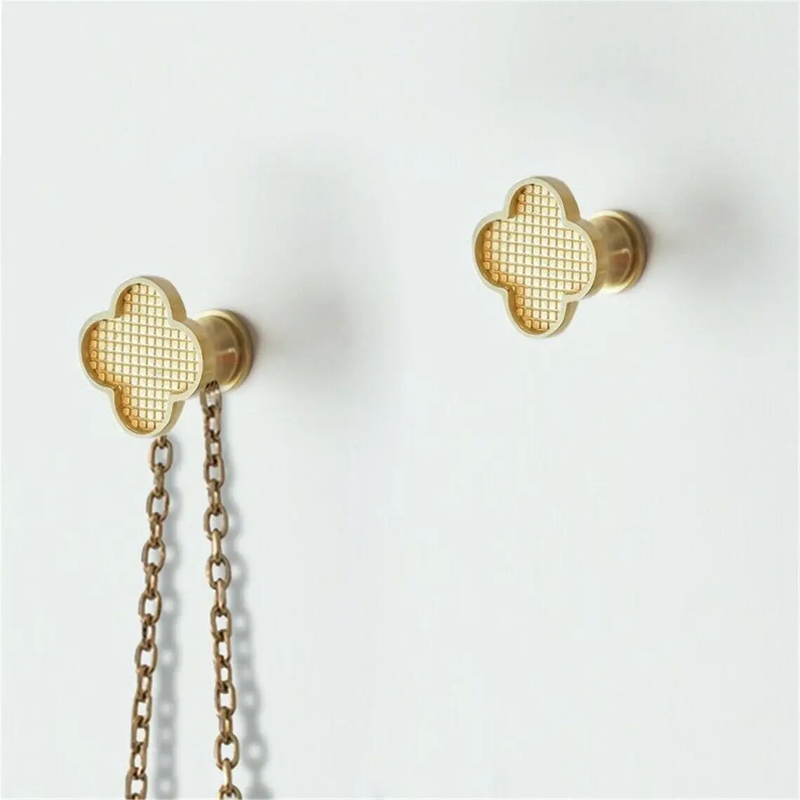 Solid Brass Four-leaf Clover Wall Mounted Coat Hooks Home Decorative Hallway Bags Keys Clothes Hangers Bathroom Towel Hook 4