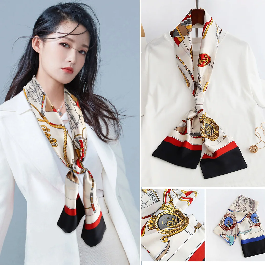 

2022spring and Autumn Silk Scarf Artificial Silk Clothes Ribbon Printing Small Silk Scarf Long Silk Scarf