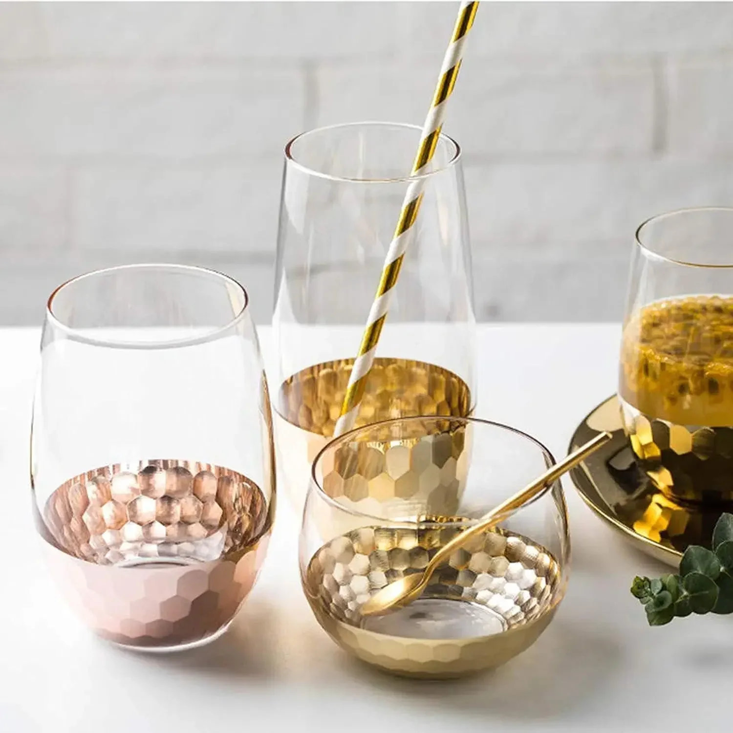 100 Striped/Wave/Heart/Star Straws for Birthday, Biodegradable Gold Paper Straws, Wedding, Celebrations and Party Supplies