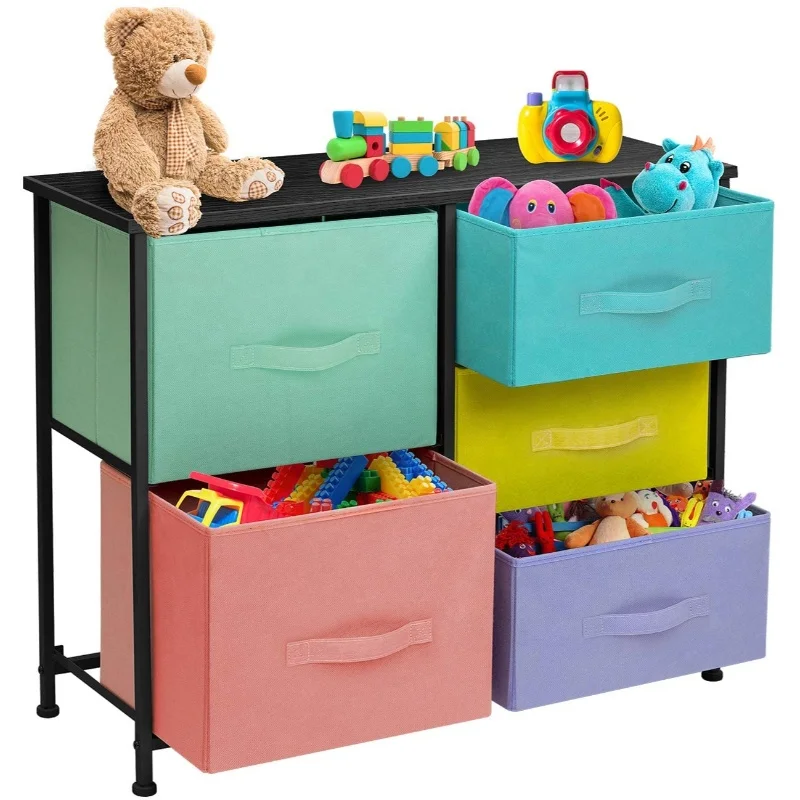 5 Tiers Multifunction Cotton Fabric Drawer Storage Chest Metal Frame