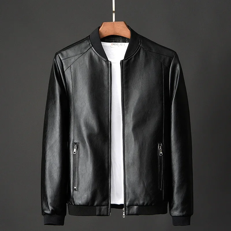 Description Picture 5 of itemLeather Bomber Jacket Men Korean Fashion Mens Clothing Black Biker PU Baseball Jacket Trend Casual Slim Coat Asian Size 8XL