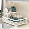2025 NEW Kitchen plate storage box with drainboard above sink countertop tableware storage rack tableware drying rack adjustable 1