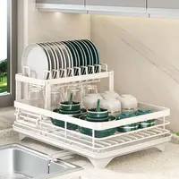 2025 NEW Kitchen plate storage box with drainboard above sink countertop tableware storage rack tableware drying rack adjustable 1