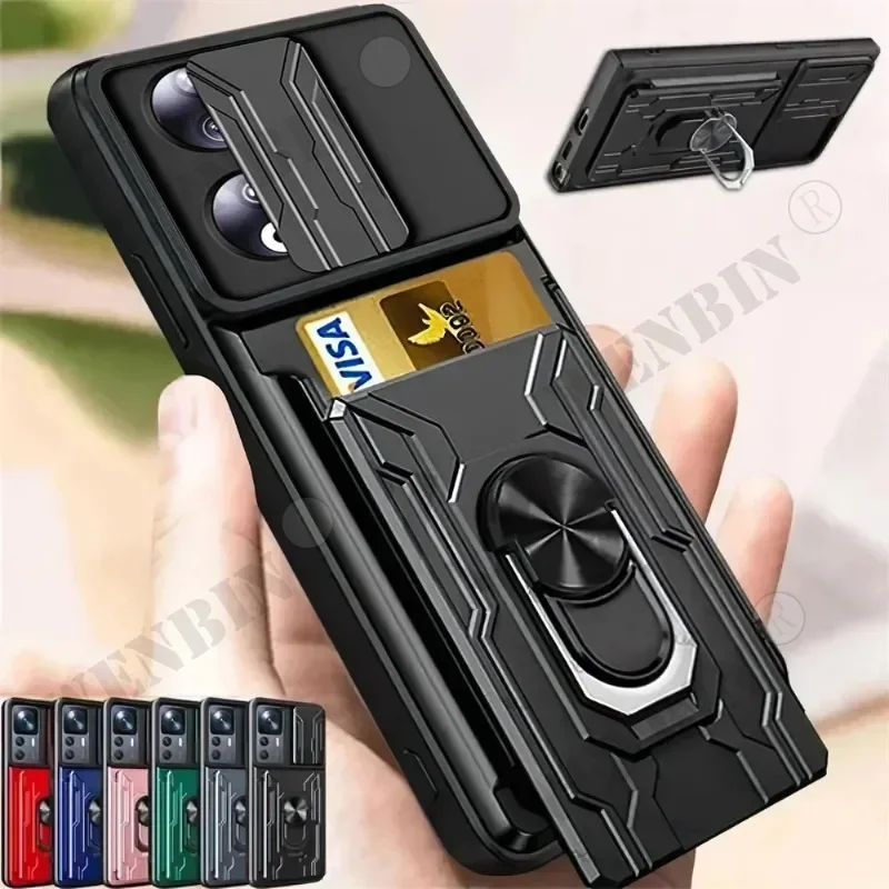 Military-Grade Slide Stand Ring Case with Card Slot and Camera Protection