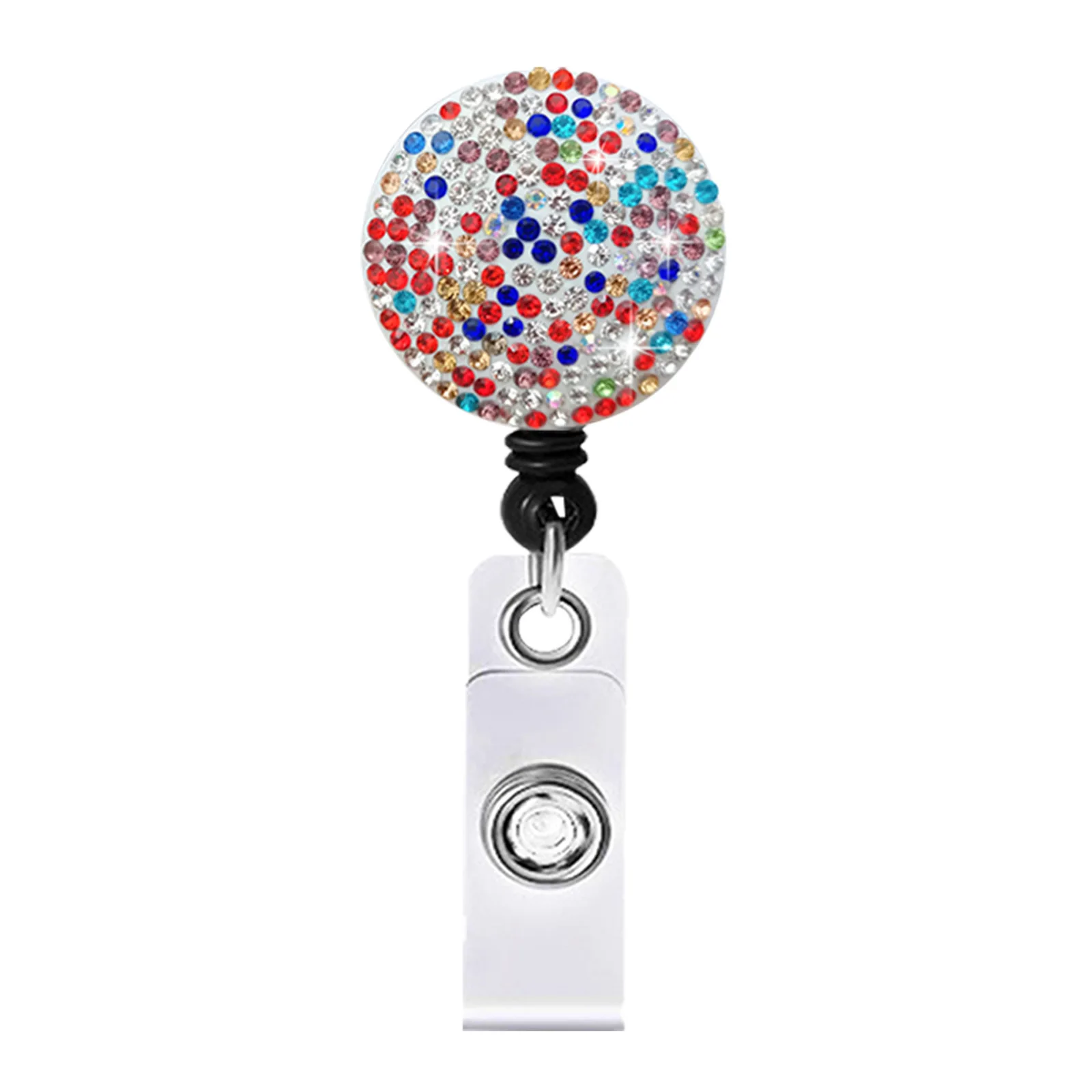 Colorful Rhinestone Retractable Badge Reel for Name Badge Holder Work Card Clip Pocket ID Tag Pass Card Accessories Clip Reel