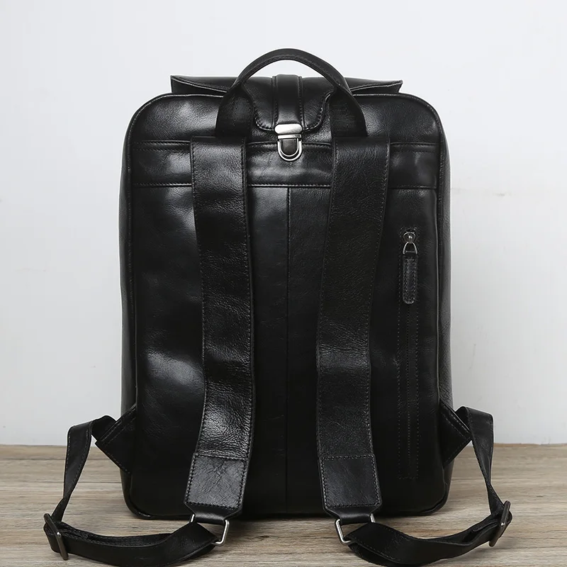 NZPJ Men Leather Backpack Natural Cowhide Casual Computer Bag Retro High Capacity School Bag Trendy Men Bag For 15.6 Inch Laptop