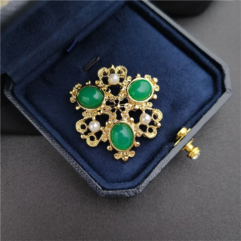 Antique Vintage Pearl Brooch Fashion Green Stone Pin Baroque Accessories  Unisex Clothing Corsage Women's Coat Pin Men Suit Pins - AliExpress