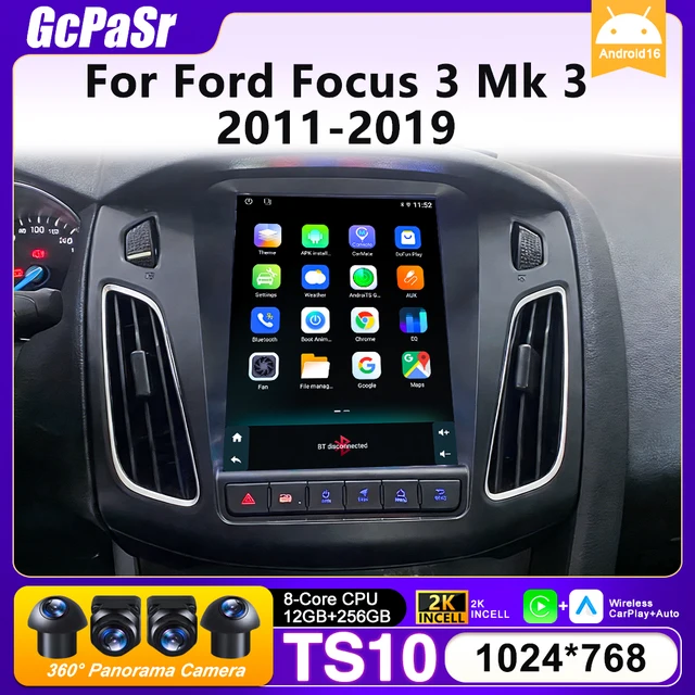 Autoradio Carplay 9.7 pouces pour Ford Focus 3 Mk 3 2011 2012-2019 Navigation GPS Android Auto Android 15 5G Wifi unité pas de DVD 2din 1
