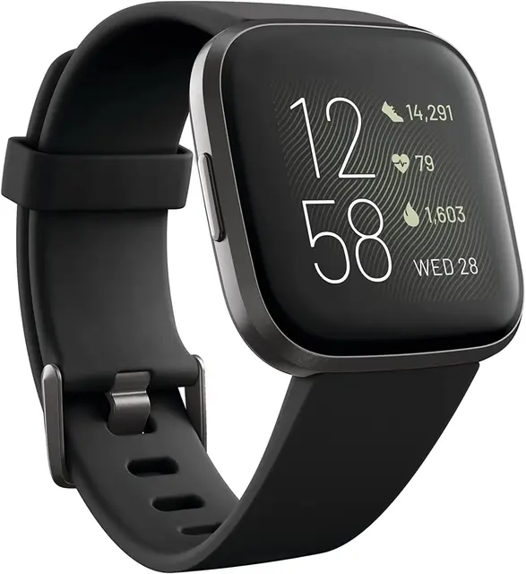 Fitbit Versa 2 Health and Fitness Smartwatch with Heart Rate, Music, Alexa Built-In, Sleep and Swim Tracking, Black/Carbon 2