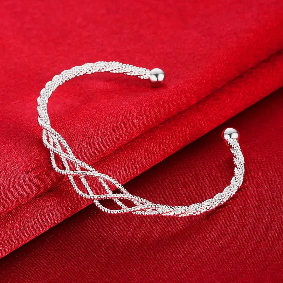 

Popular Brands 925 Sterling Silver high-quality mesh chain Bangle For Women fahion party wedding accessories jewelry Adjustable