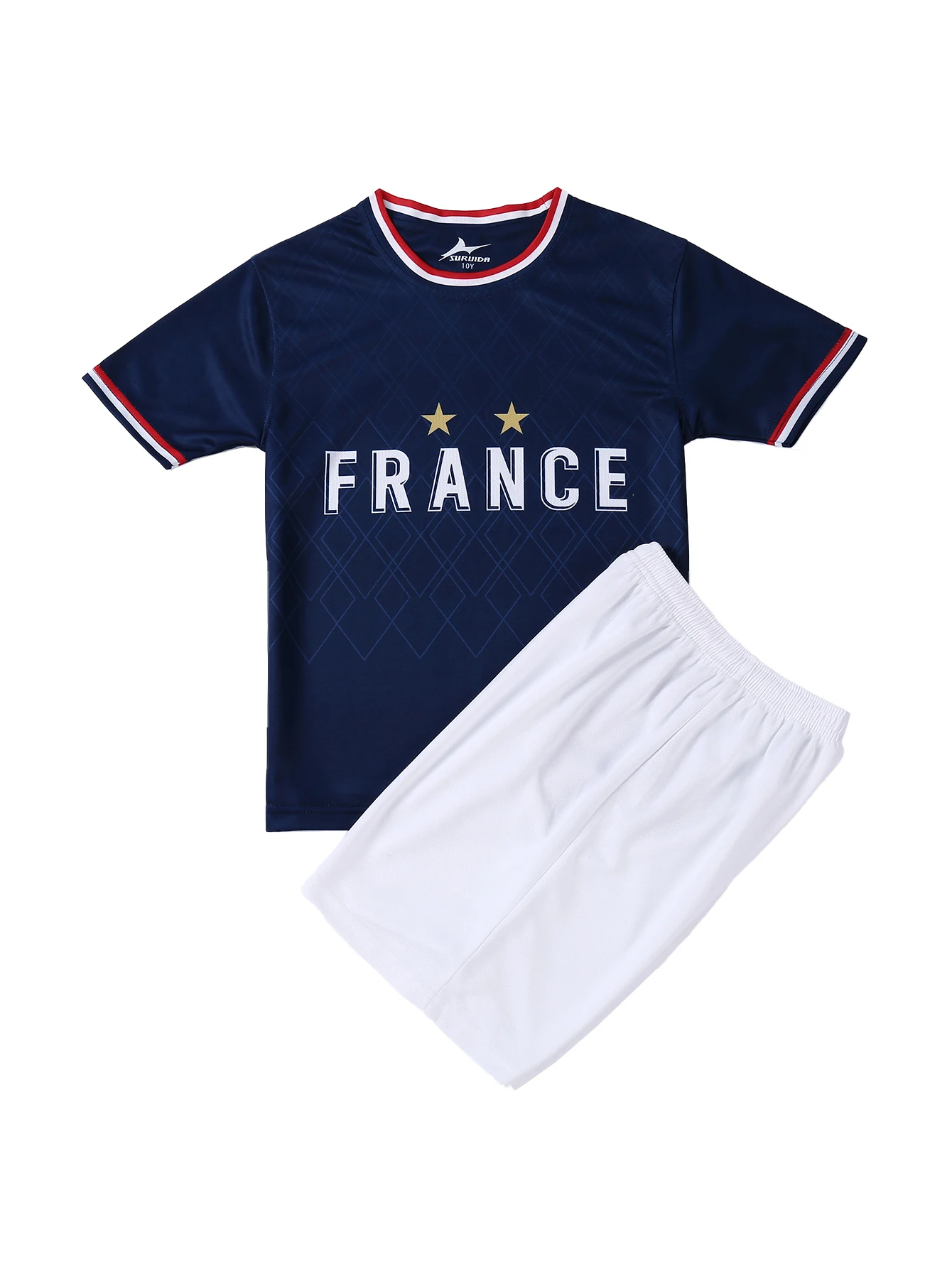 Suruida France Children's Soccer Jerseys Breathable Kids Football Jersey Set Boys and Girls Football Wear