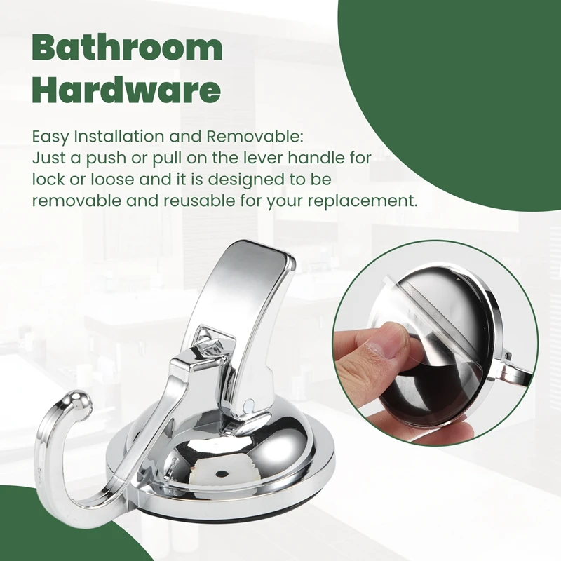 Heavy Duty Vacuum Suction Cup Hooks (2 Pack) For Kitchen Bathroom Restroom Organization