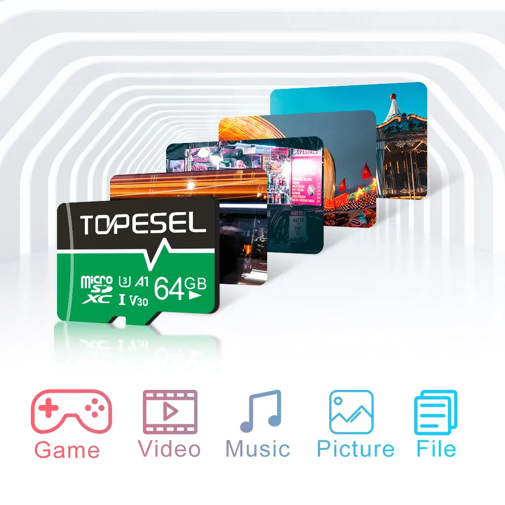 TOPESEL 마이크로 SD 카드 메모리 카드, V30 U3 클래스 10 마이크로 SDXC UHS-I TF 카드, 카메라, 드론, 대시 캠, 무료 SD 어댑터 포함