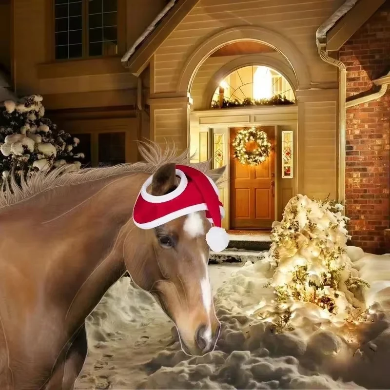 Horse Christmas Santa Hat Holiday Decor Christmas Horse Hats Pet Horse Decoration Hat for Horse Show Holiday Parade Family Party 2
