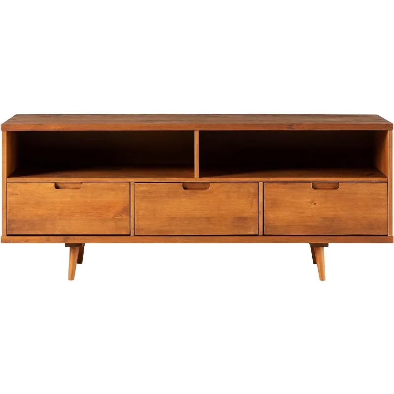 Walker Edison 3-Drawer Mid Century Modern Wood TV Stand for TV's up to 65 Flat Screen Cabinet Door Living Room Storage