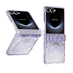 Luxury Electroplate Mechanical Style Phone Case with Hinge Protection and Anti-Drop Clear Cover for Galaxy Z Flip5 (Purple)
