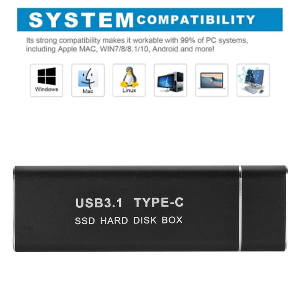 Caixa Externa para Caixa de Disco Rígido Móvel Ssd m2 Usb 3.1 tipo c m2 para Usb c Gabinete para 2230 2242 2260 2280 - Imagem 5