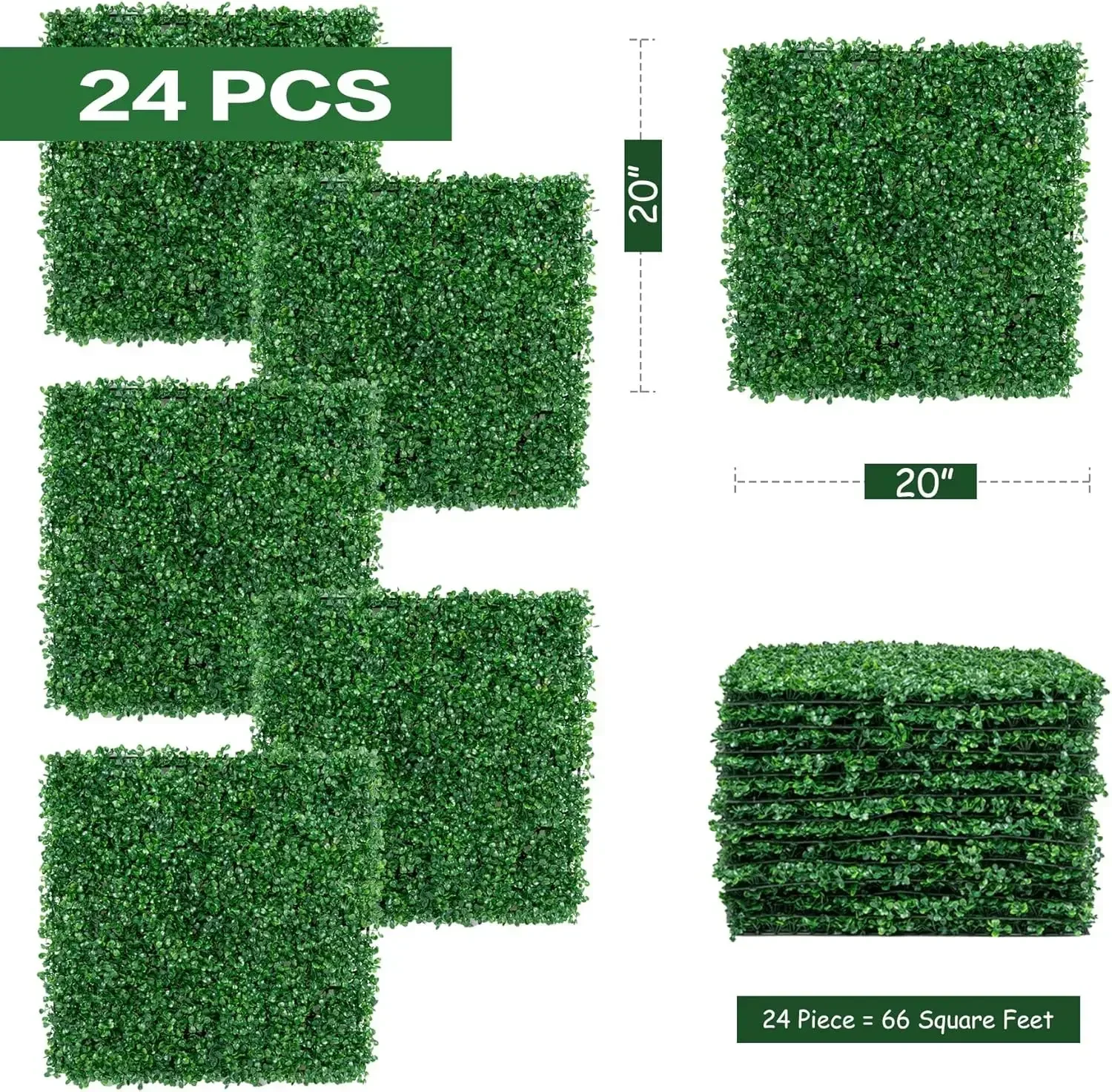24 PCS 20"x20" Grass Wall Privacy Screen Greenery Backdrop Panels with Zip Ties,Artificial Boxwood Grass Panels Hedge Wall