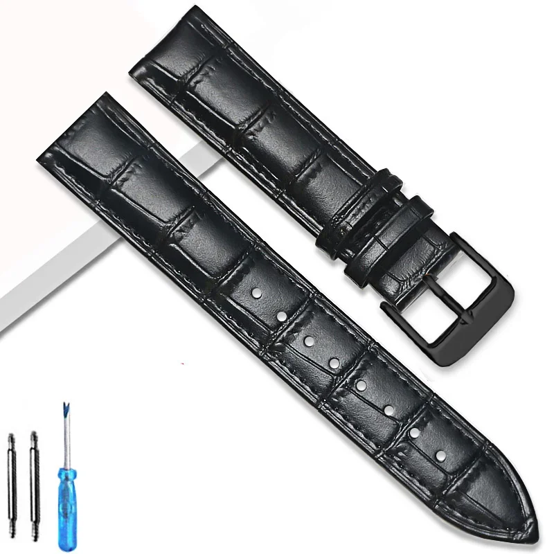 Premium Genuine Leather Watchband Strap with Steel Pin Buckle - High-Quality Wrist Bracelet with Tool Included