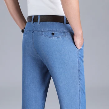 2024 nuovi Jeans estivi sottili da uomo elasticizzati larghi pantaloni dritti in seta di ghiaccio di grandi dimensioni Elite pantaloni Casual da lavoro grigio fumo blu 1