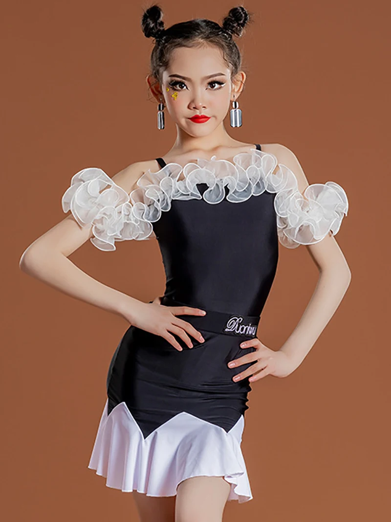 

Lolita Children Latin Dance Training Clothes Performance Girls Costume Cha Cha Samba Dance Practice Clothing Kids Latin Dress