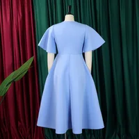 Elegant Dresses for Women V Neck Flare Sleeve High Waisted Pleated A Line Mid Calf Luxury Birthday Party Dinner Vestidos Mujer - Image 4