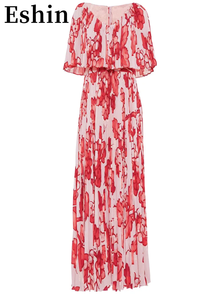 

Eshin Round Collar Short Sleeve Printing Loose Waist Beach Dress For Women 2023 Summer Fashion Female New Dresses TH4111