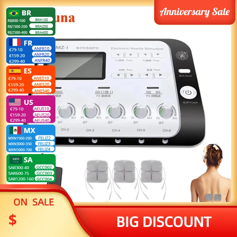 Stimolatore Muscolare Ems A 6 Canali Terapia Dell'Ago Tens Pulse Acupoint Massage Per Alleviare L'Indolenzimento Muscolare E Il Dolore Nervoso