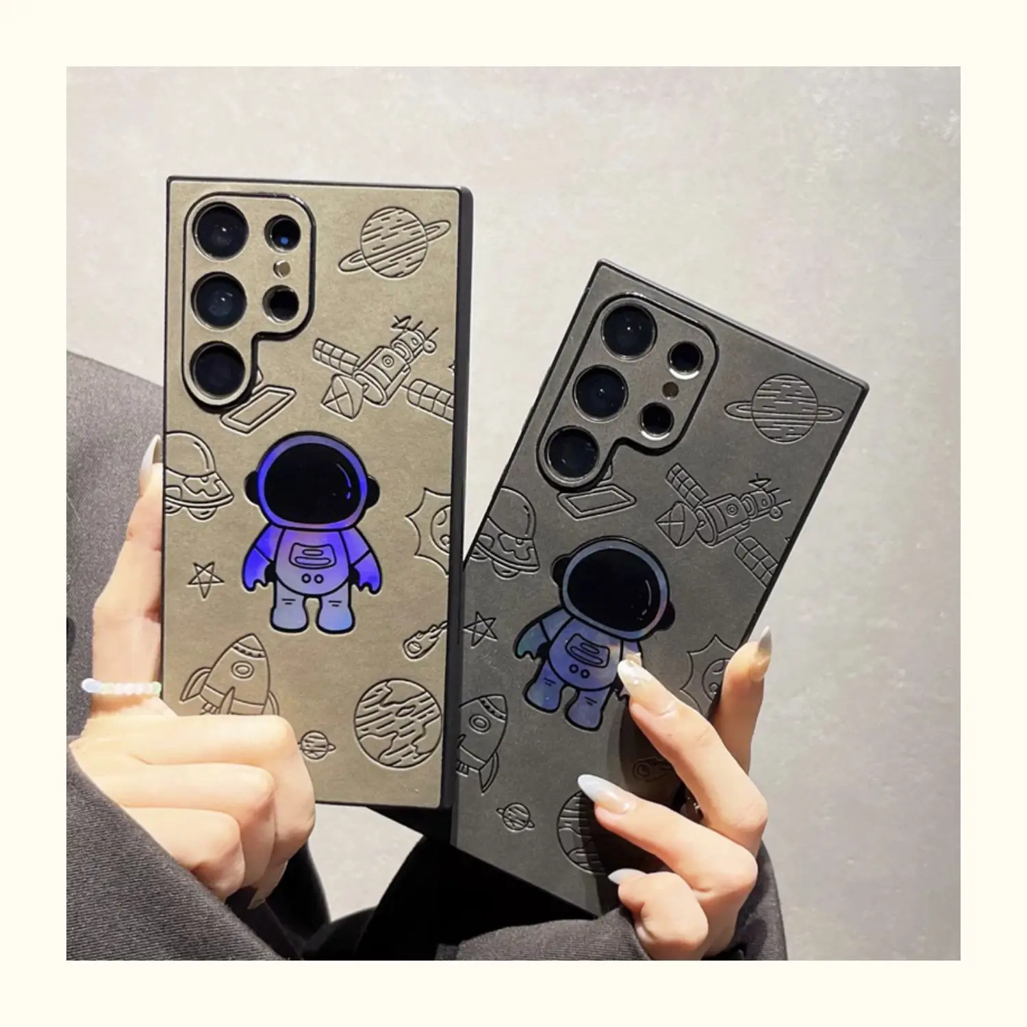 Coque de téléphone en cuir mat d'astronaute Laser, étui Ultra antichoc avec dessin animé pour Samsung Galaxy S24 S23 S22 S21 Plus_voghion.com
