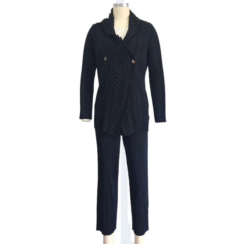 

Miyake Pleated Casual Fashion Trouser Set for Women's Spring Summer 2023 New Style Commuter Fit Two Piece Set Outifits