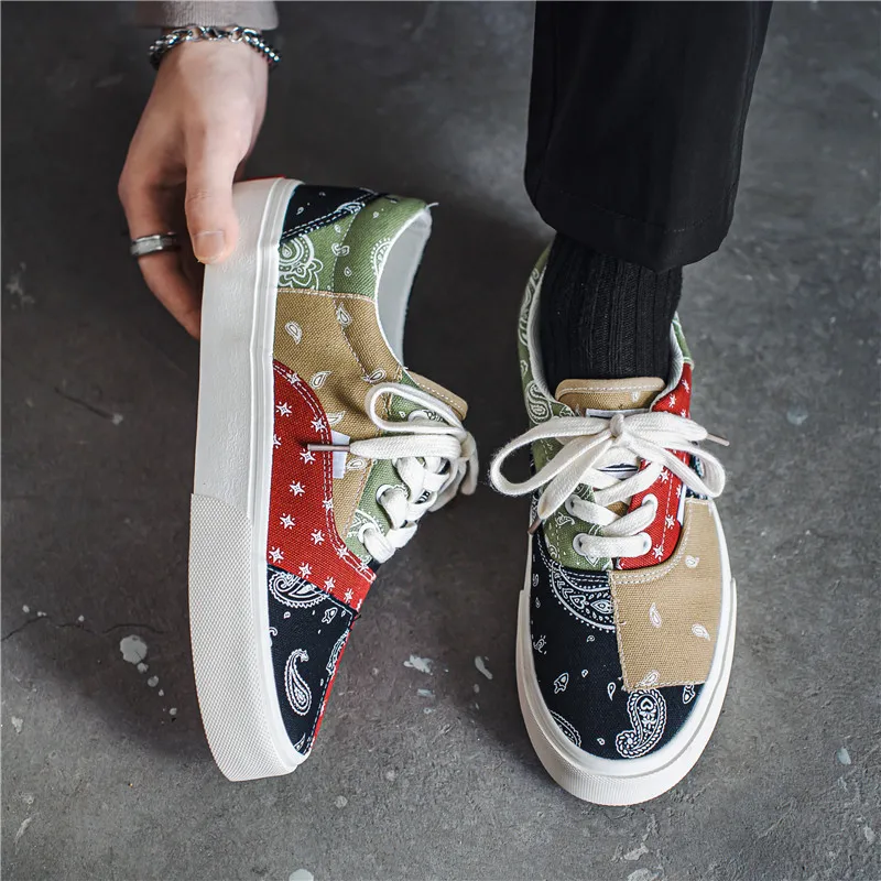Men Casual Canvas Shoes Patchwork Design Skateboard Tennis Trainers Running Sport Shoes Mixed Colors Skate Flats Sneaker 39-44