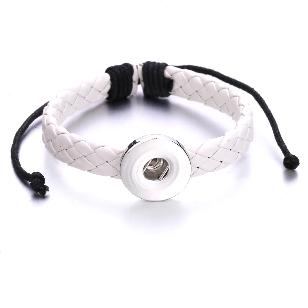 12pcs Snap Button Jewelry Bracelets 18mm Snap Button Leather Woven Bracelet  Women Men