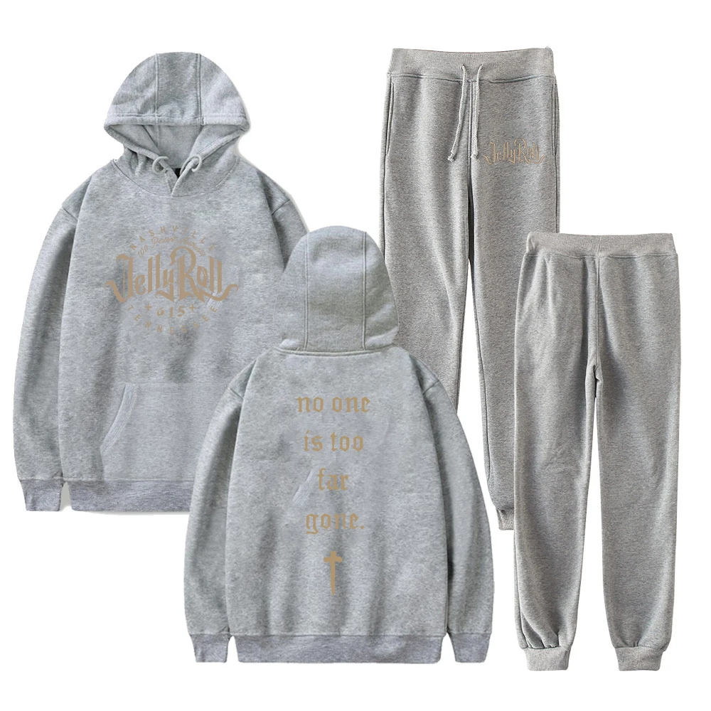 Jelly Roll Logo Pullover Hoodie Jogger Pants Two Piece Set Sweatshirts+Sweatpants  2023 Backroad Baptism Tour Women Men's Set