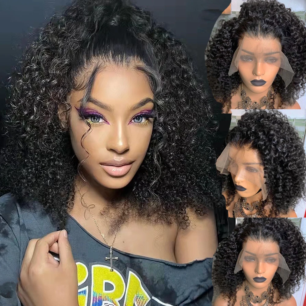 

Soft Glueless Short Bob Afro Kinky Curly 180%Density Lace Front Wig For African Black Women Babyhair Preplucked Daily Cosplay