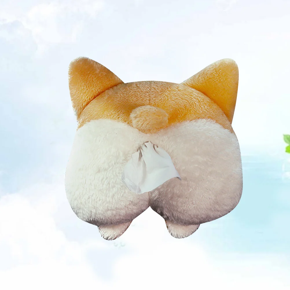

Dual Used Creative Dog Butt Shaped Tissue Box Cover Adorable Paper Napkin Hangable Container for Home Car - Corgi